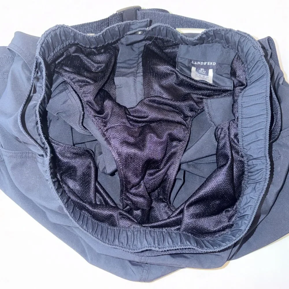 Lands End Shorts Mens XL 40-42 Blue Cargo Hiking Outdoor Swim Liner Belted Clasp